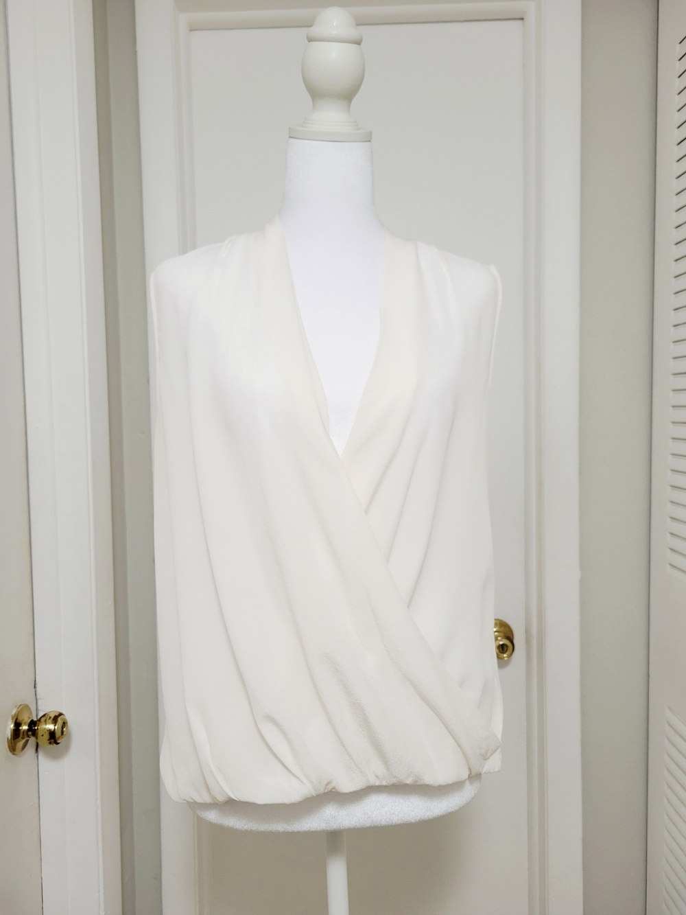 Women's Ivory Silk Surplice Sleeveless Top